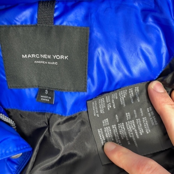 Marc New York Andrew Marc Jacket Puffer Coat Hood Fur Ruff Blue Size Small S - Picture 15 of 16